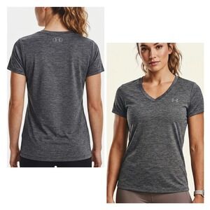 Under Armour Womens HeatGear Velocity V-Neck Twist Shirt Gray Large 1299590-001
